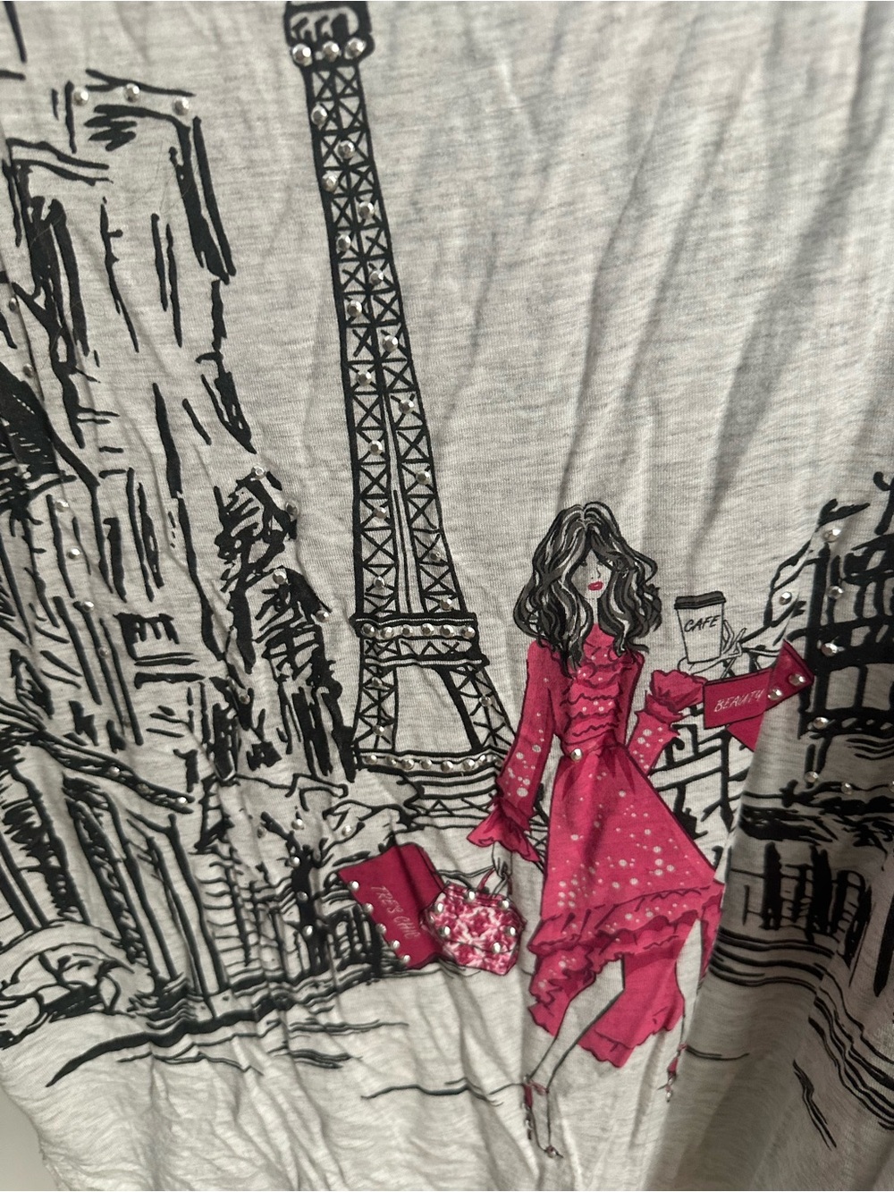 Love & Lace Grey Paris Theme Top Size M - Picture 4 of 5